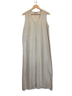 Shaina Mote Beige Sleeveless Linen-Blend Midi Dress With Pocket Detail Size 6